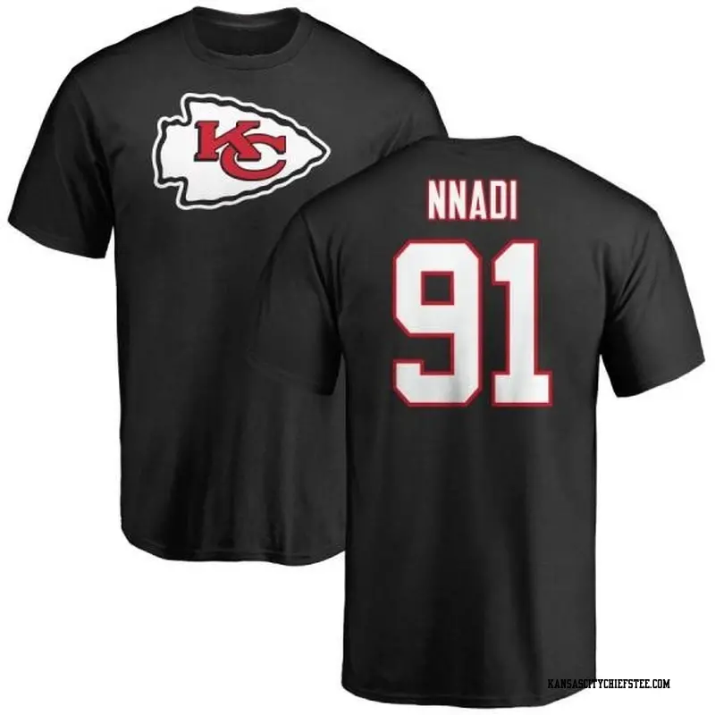 Men's Kansas City Chiefs ＃91 Derrick Nnadi Black Name & Number Logo T-Shirt