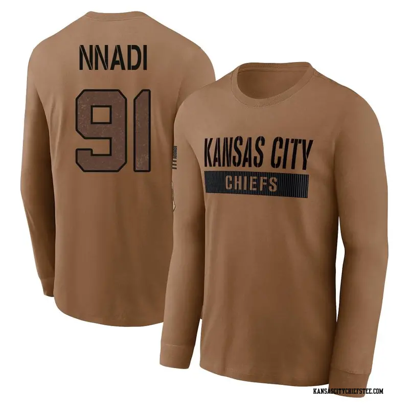 Men's Kansas City Chiefs ＃91 Derrick Nnadi Brown 2023 Salute To Service Long Sleeve T-Shirt