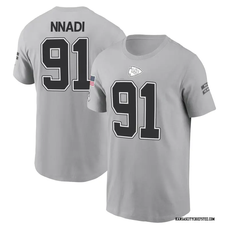 Men's Kansas City Chiefs ＃91 Derrick Nnadi Gray 2024 Salute to Service Name & Number T-Shirt