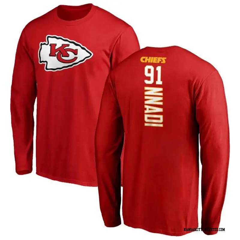 Men's Kansas City Chiefs ＃91 Derrick Nnadi Red Backer Long Sleeve T-Shirt