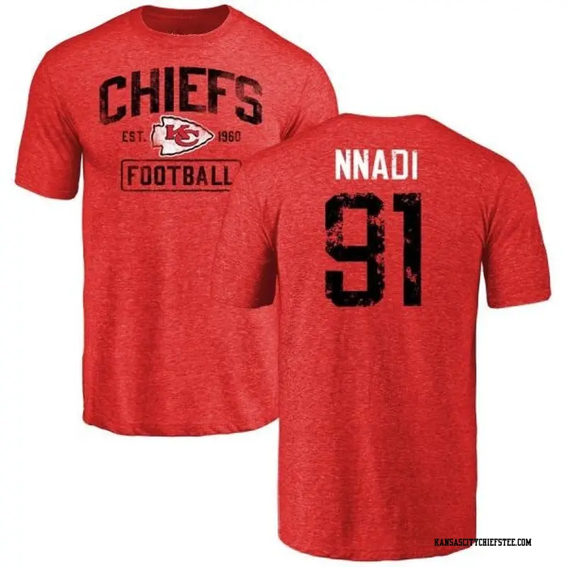 Men's Kansas City Chiefs ＃91 Derrick Nnadi Red Distressed Name & Number T-Shirt