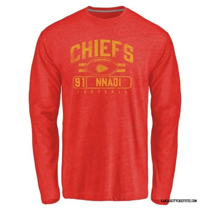 Men's Kansas City Chiefs ＃91 Derrick Nnadi Red Flanker Long Sleeve T-Shirt