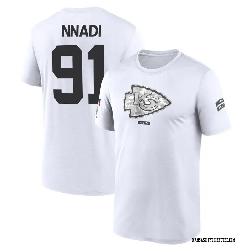 Men's Kansas City Chiefs ＃91 Derrick Nnadi White 2024 Salute to Service Performance T-Shirt