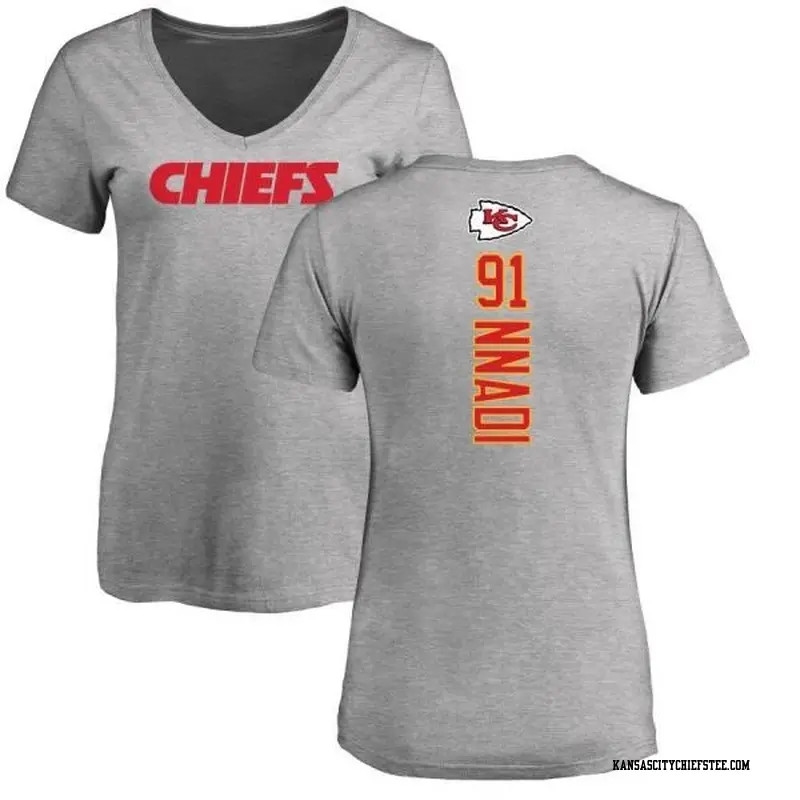 Women's Kansas City Chiefs ＃91 Derrick Nnadi Ash Backer V-Neck T-Shirt