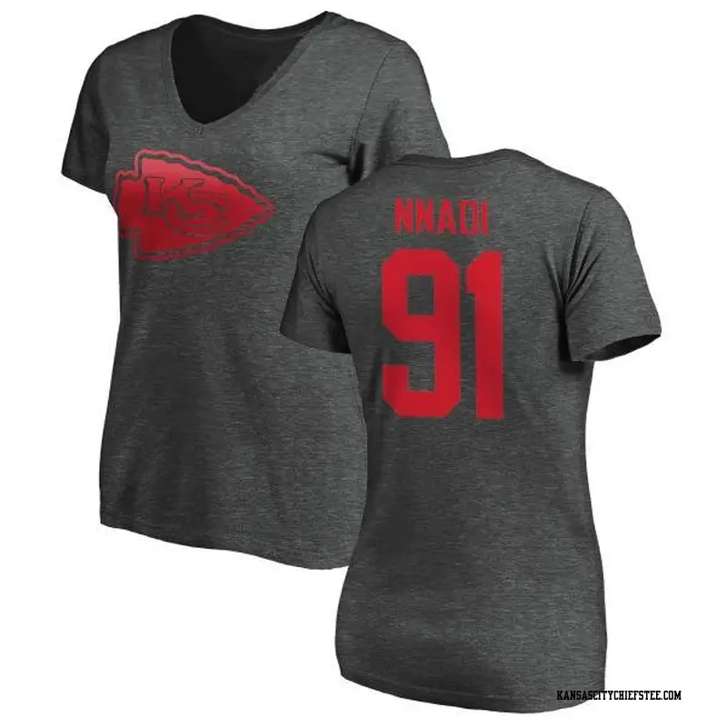 Women's Kansas City Chiefs ＃91 Derrick Nnadi Ash One Color T-Shirt