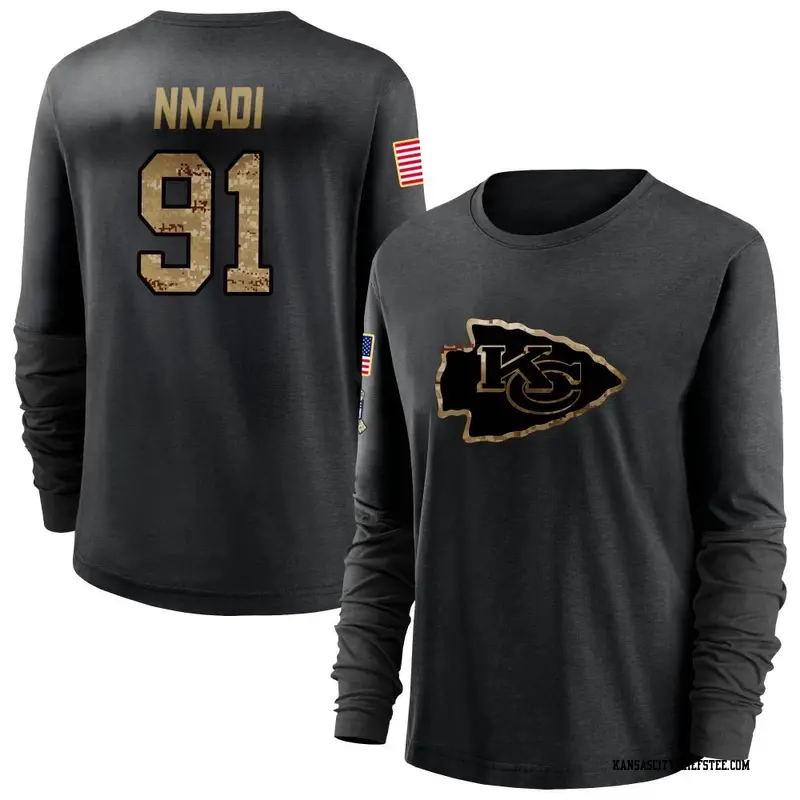 Women's Kansas City Chiefs ＃91 Derrick Nnadi Black 2020 Salute To Service Sideline Performance Long Sleeve T-Shirt