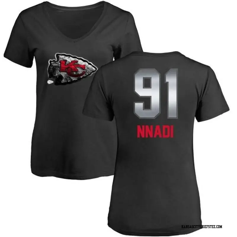 Women's Kansas City Chiefs ＃91 Derrick Nnadi Black Midnight Mascot T-Shirt