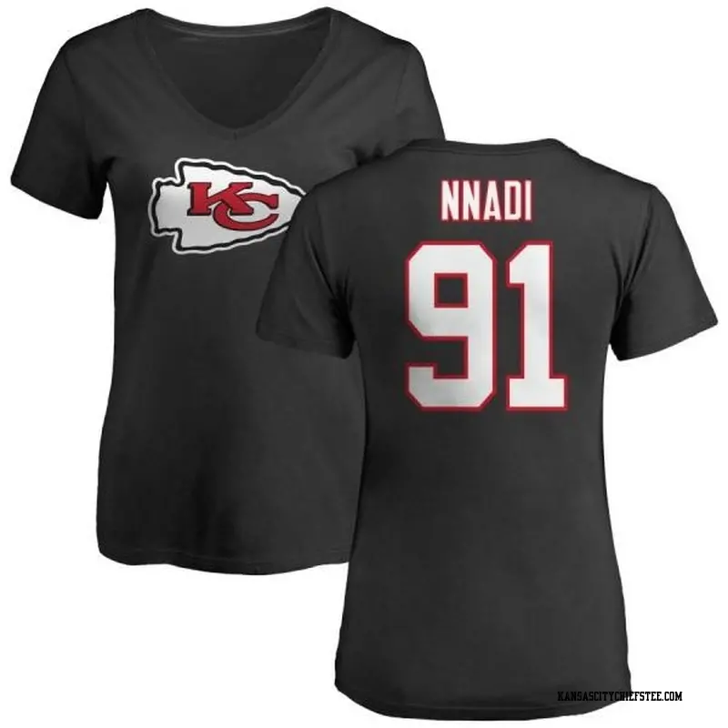 Women's Kansas City Chiefs ＃91 Derrick Nnadi Black Name & Number Logo Slim Fit T-Shirt