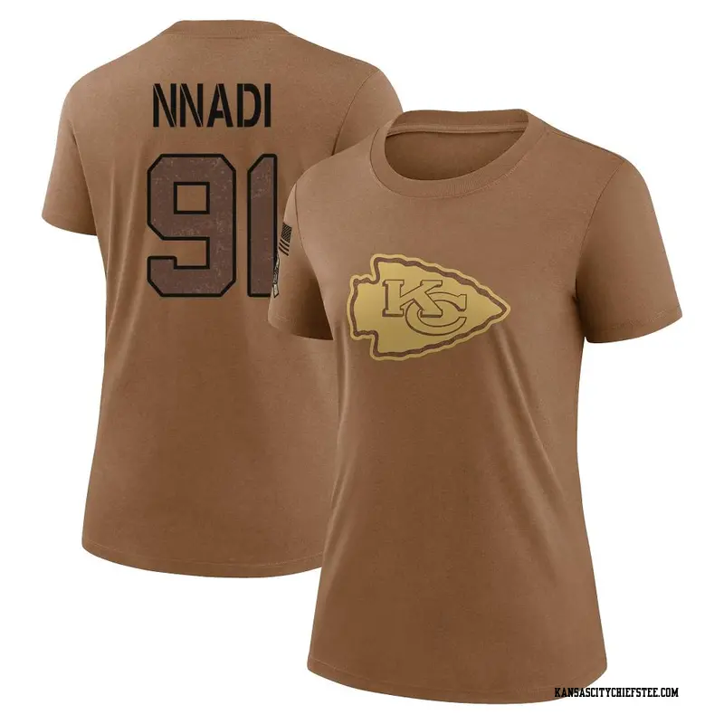 Women's Kansas City Chiefs ＃91 Derrick Nnadi Brown 2023 Salute To Service Performance T-Shirt