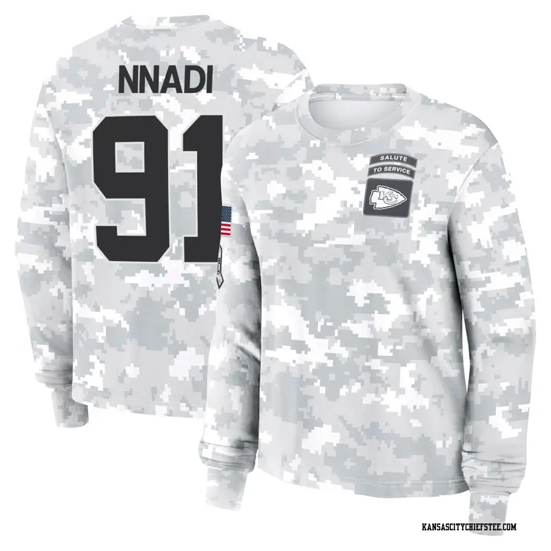 Women's Kansas City Chiefs ＃91 Derrick Nnadi Camo Arctic 2024 Salute to Service Long Sleeve T-Shirt