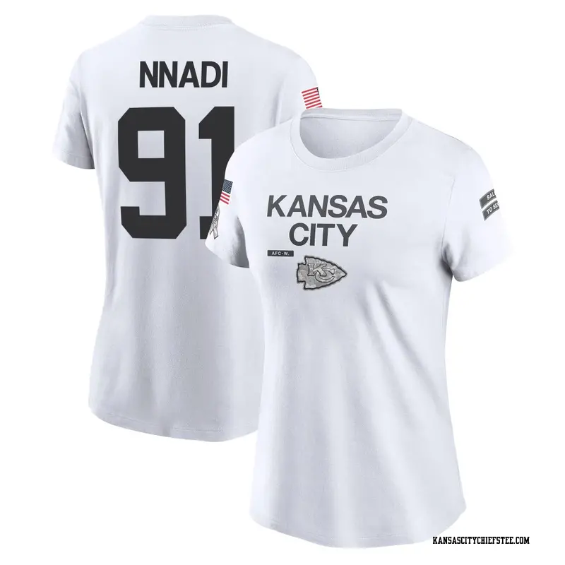 Women's Kansas City Chiefs ＃91 Derrick Nnadi White 2024 Salute to Service Performance T-Shirt