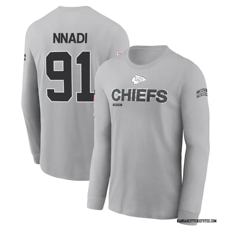 Youth Kansas City Chiefs ＃91 Derrick Nnadi Gray 2024 Salute to Service Long Sleeve T-Shirt