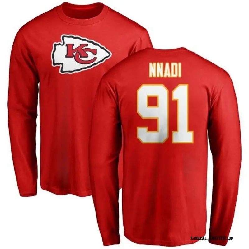 Youth Kansas City Chiefs ＃91 Derrick Nnadi Red Logo Long Sleeve T-Shirt